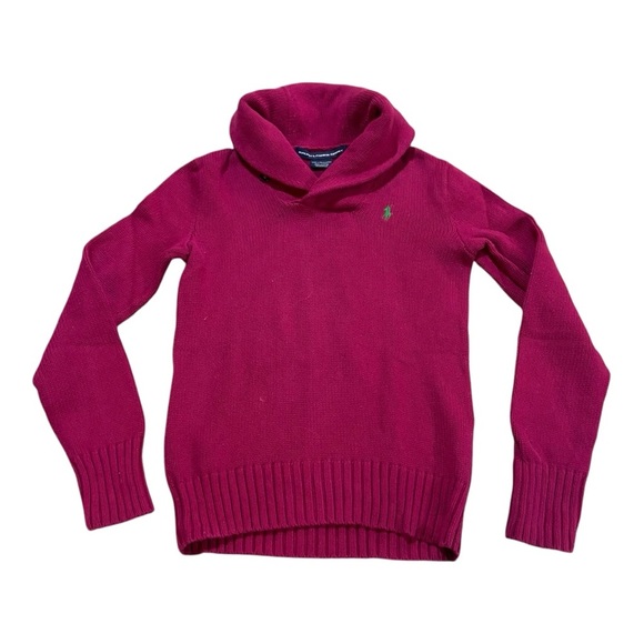 Ralph Lauren Sport Shawl Collar Sweater 100% Cotton Raspberry Sz S 90s Vintage - Picture 1 of 4